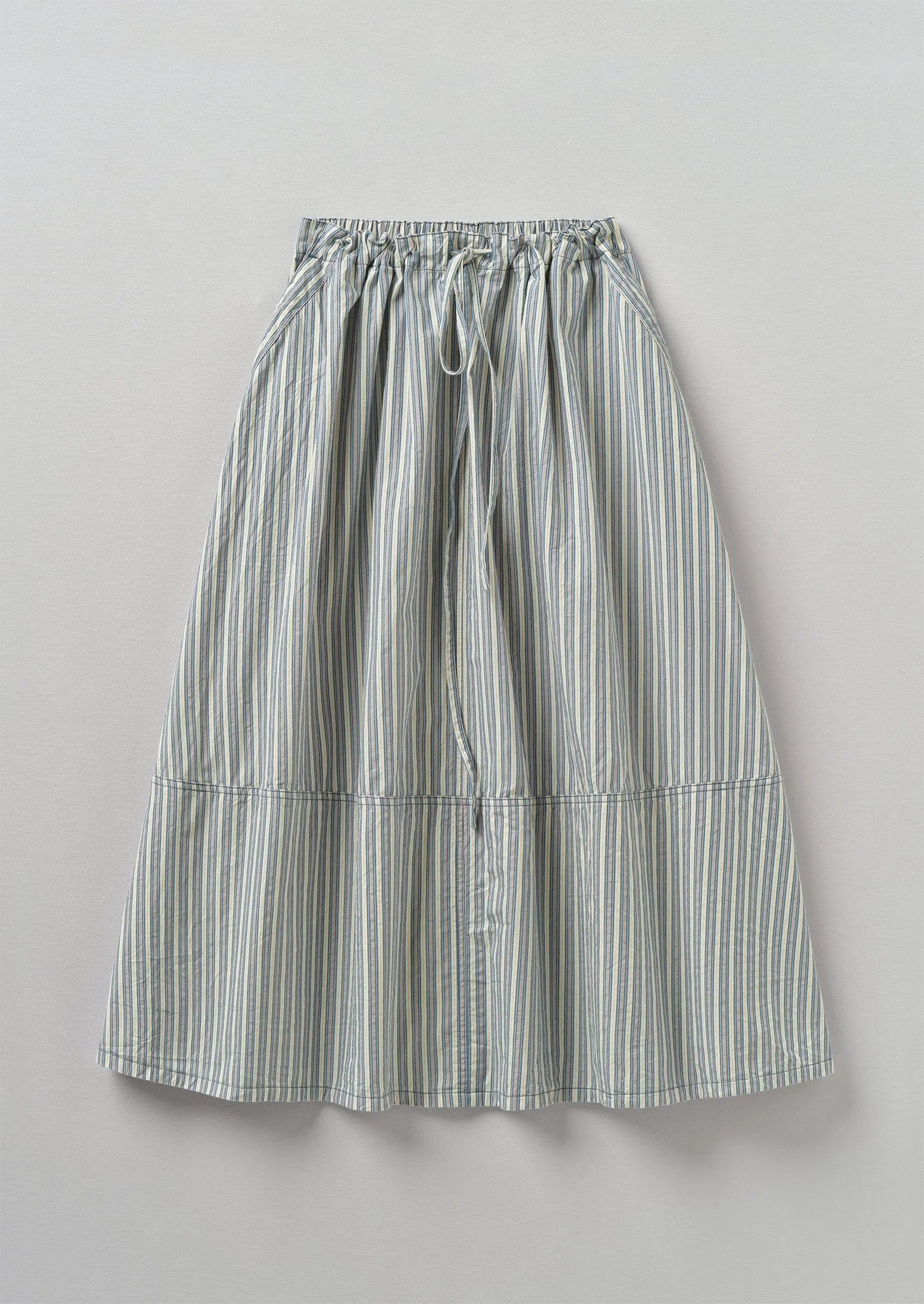 Stripe Organic Crinkle Poplin Drawstring Skirt | Woad | Parallel