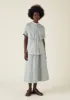 Stripe Organic Crinkle Poplin Drawstring Skirt | Woad sold by TOAST