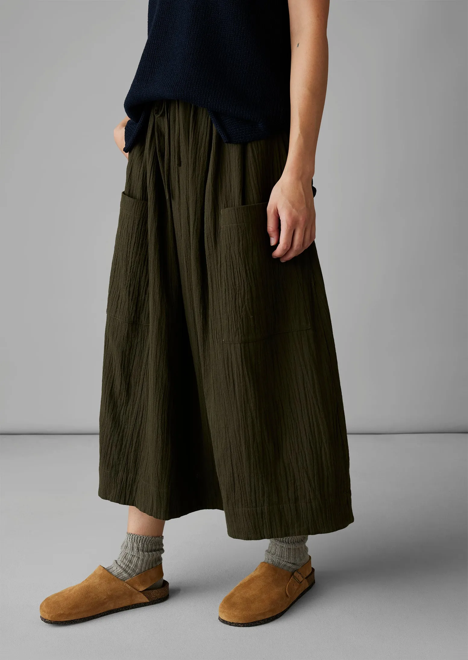 Crinkle Organic Cotton Patch Pocket Skirt | Darkest Olive sold by TOAST product image thumbnail 4