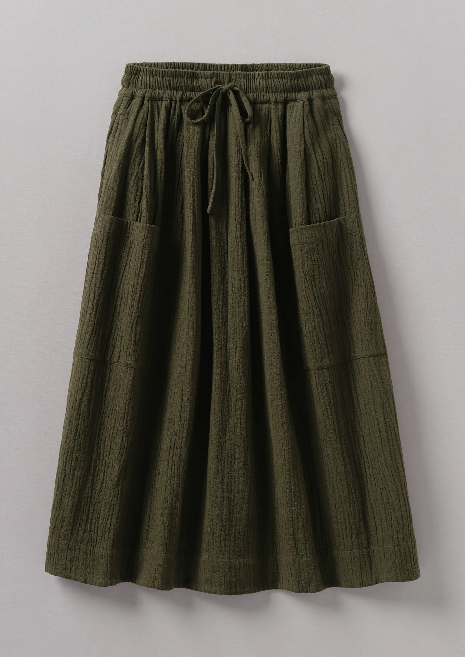 Crinkle Organic Cotton Patch Pocket Skirt | Darkest Olive sold by TOAST