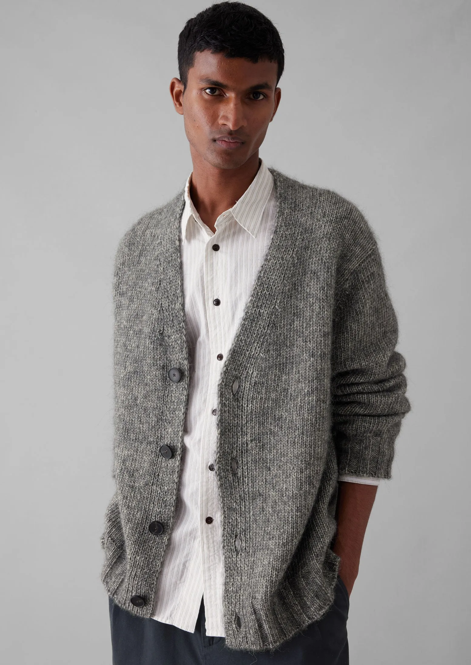 Alpaca Wool V-Neck Cardigan | Grey Melange sold by TOAST product image thumbnail 2