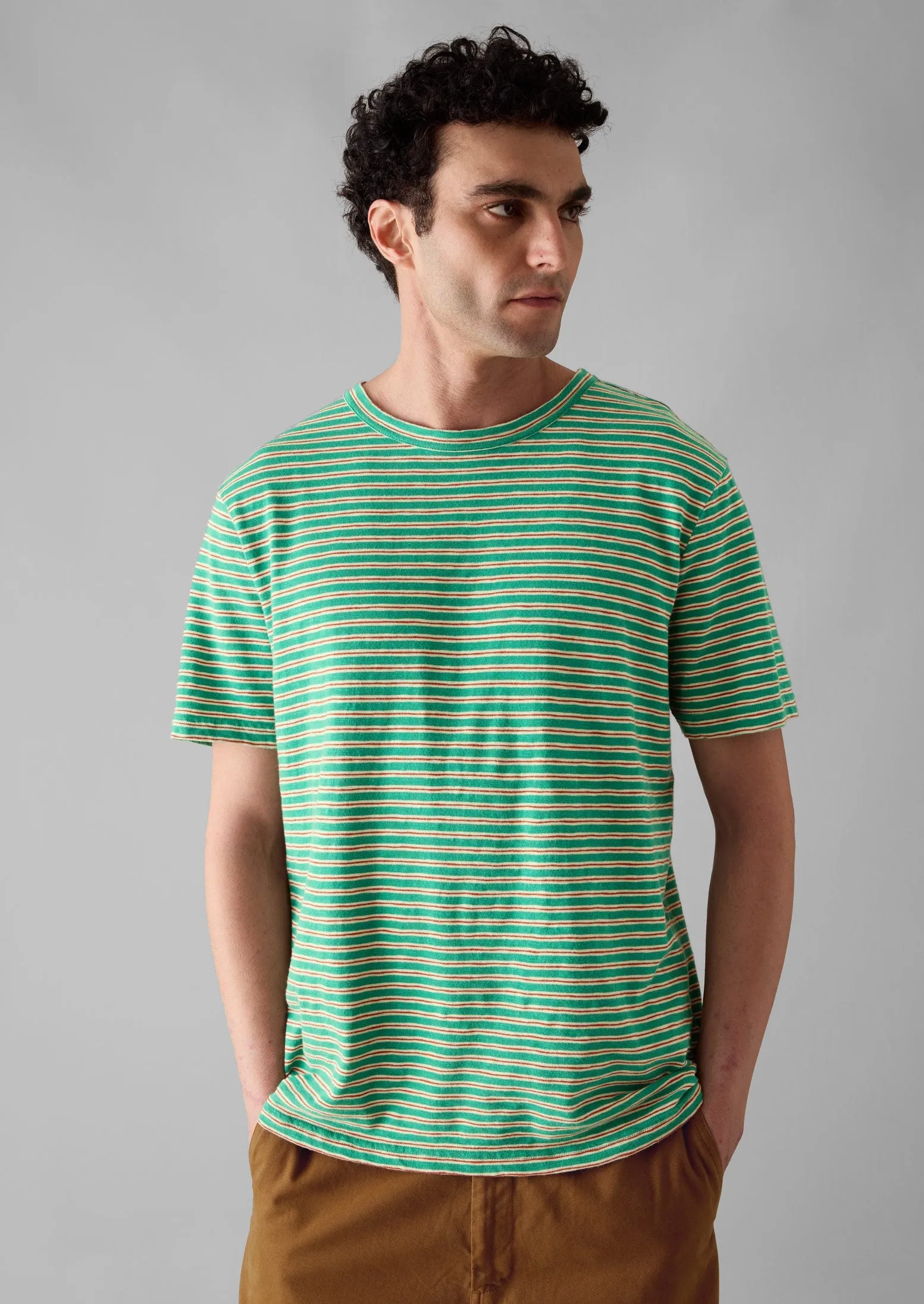 Theo Cotton Stripe Short Sleeve Tee | Green/Red sold by TOAST product image thumbnail 2