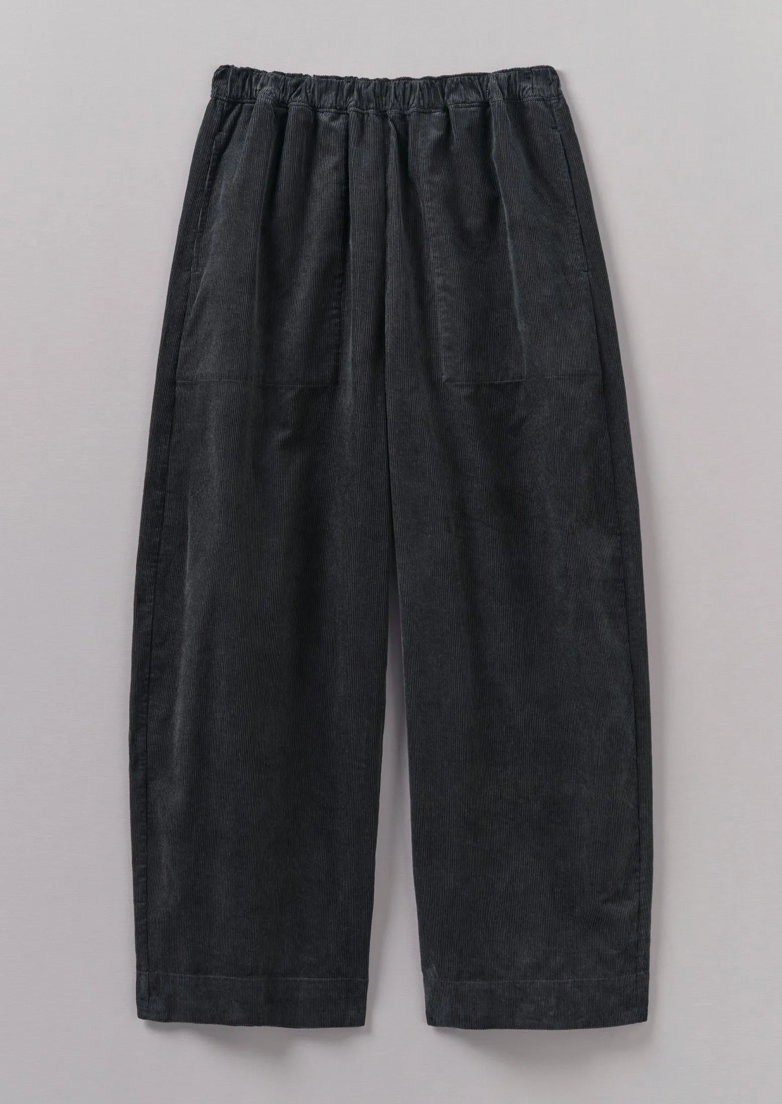 Organic Cord Barrel Leg Trousers | Charcoal sold by TOAST