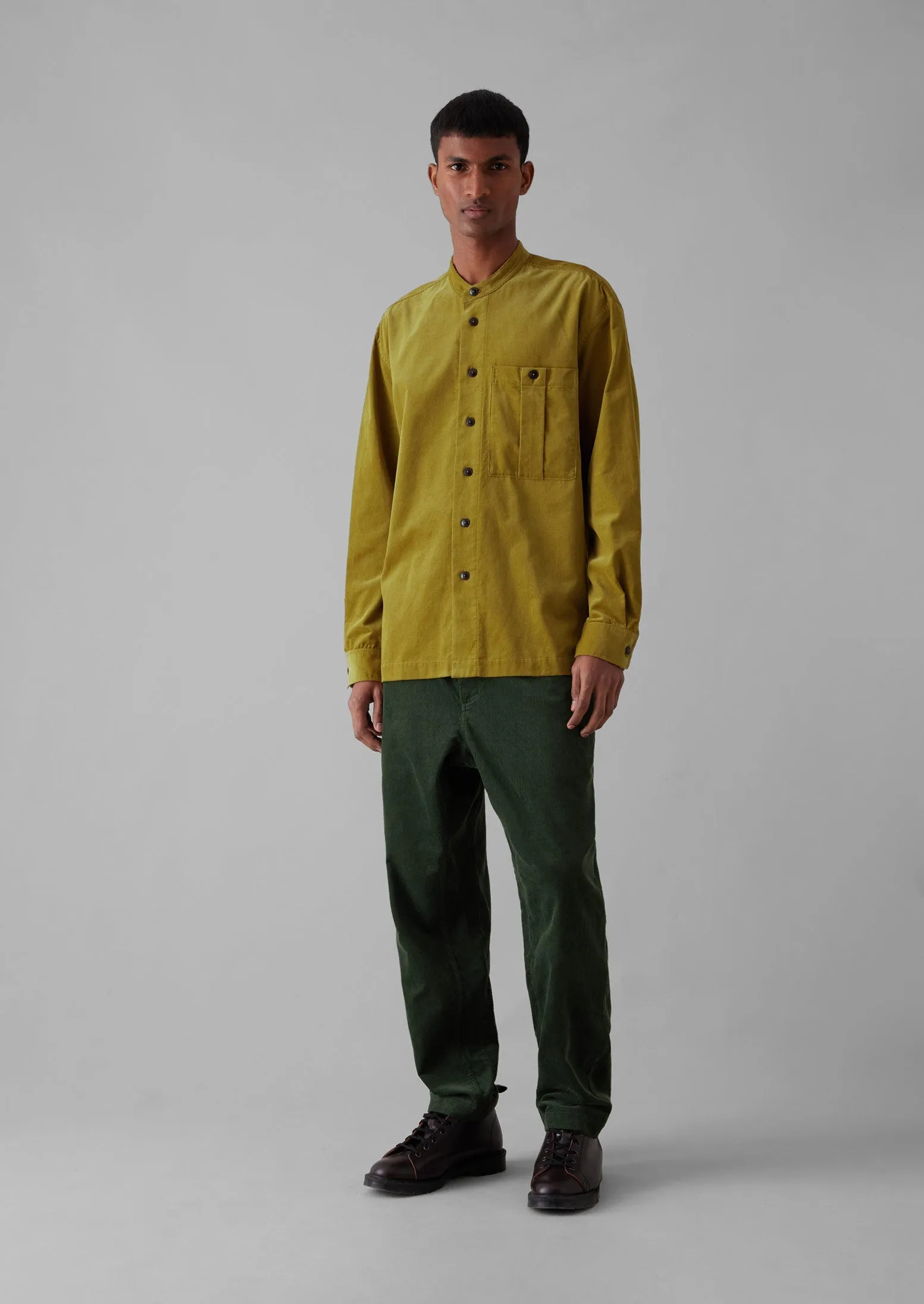Dropped Shoulder Cord Grandad Shirt | Golden Olive sold by TOAST product image thumbnail 4