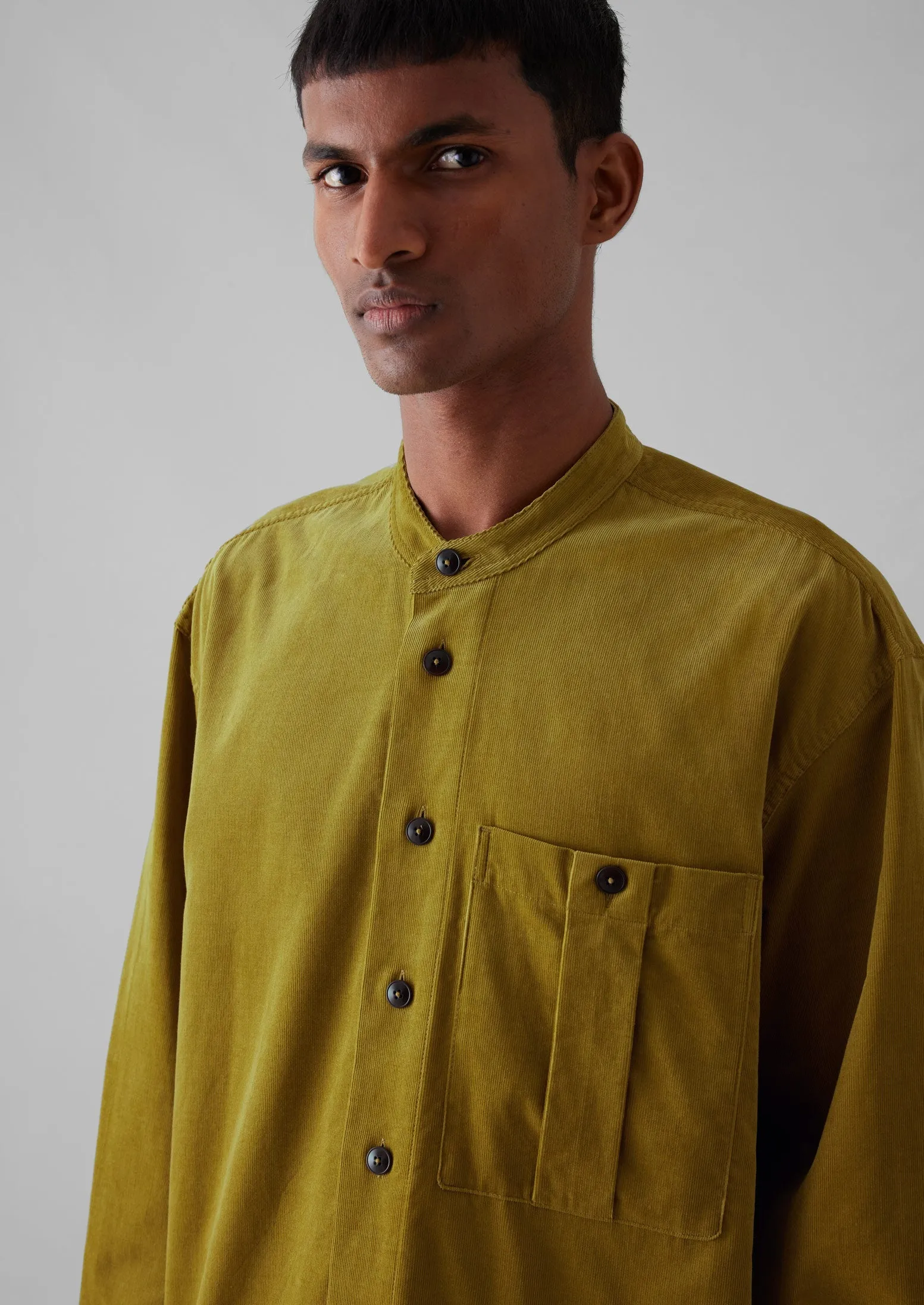Dropped Shoulder Cord Grandad Shirt | Golden Olive sold by TOAST product image thumbnail 2