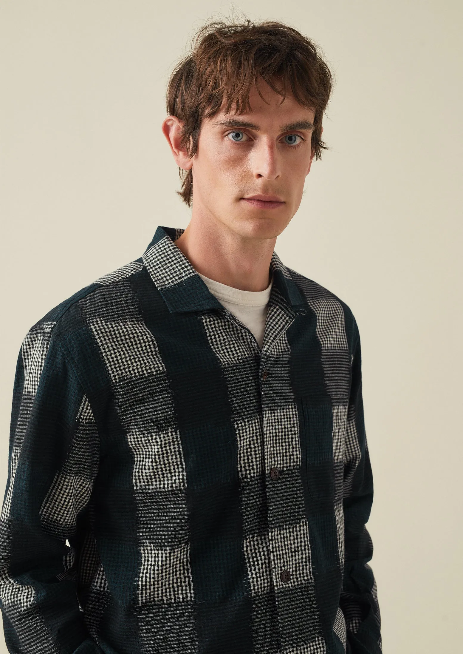 Camp Collar Gingham Ikat Shirt | Midnight Blue sold by TOAST product image thumbnail 4