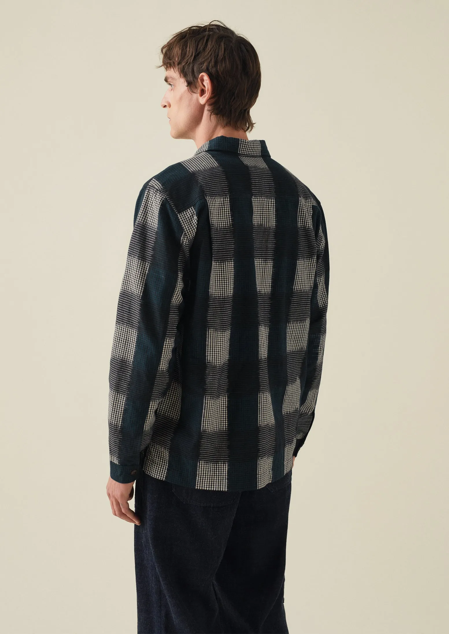 Camp Collar Gingham Ikat Shirt | Midnight Blue sold by TOAST product image thumbnail 5
