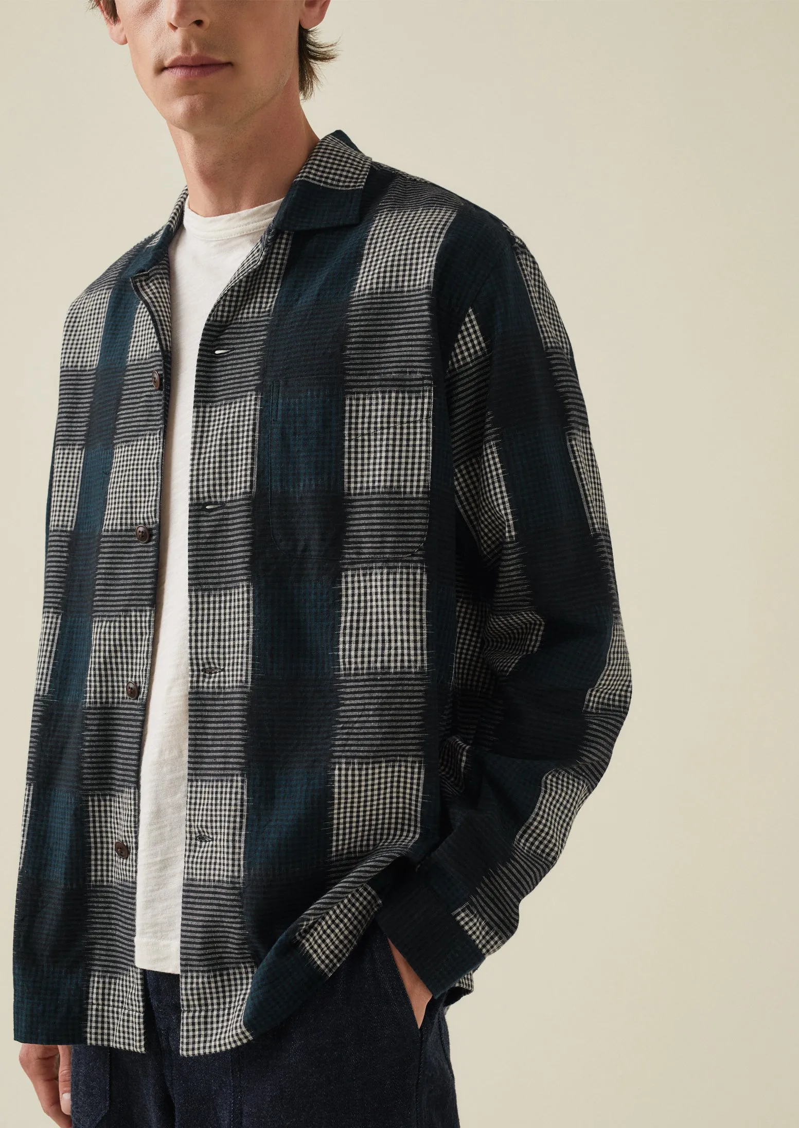 Camp Collar Gingham Ikat Shirt | Midnight Blue sold by TOAST product image thumbnail 2