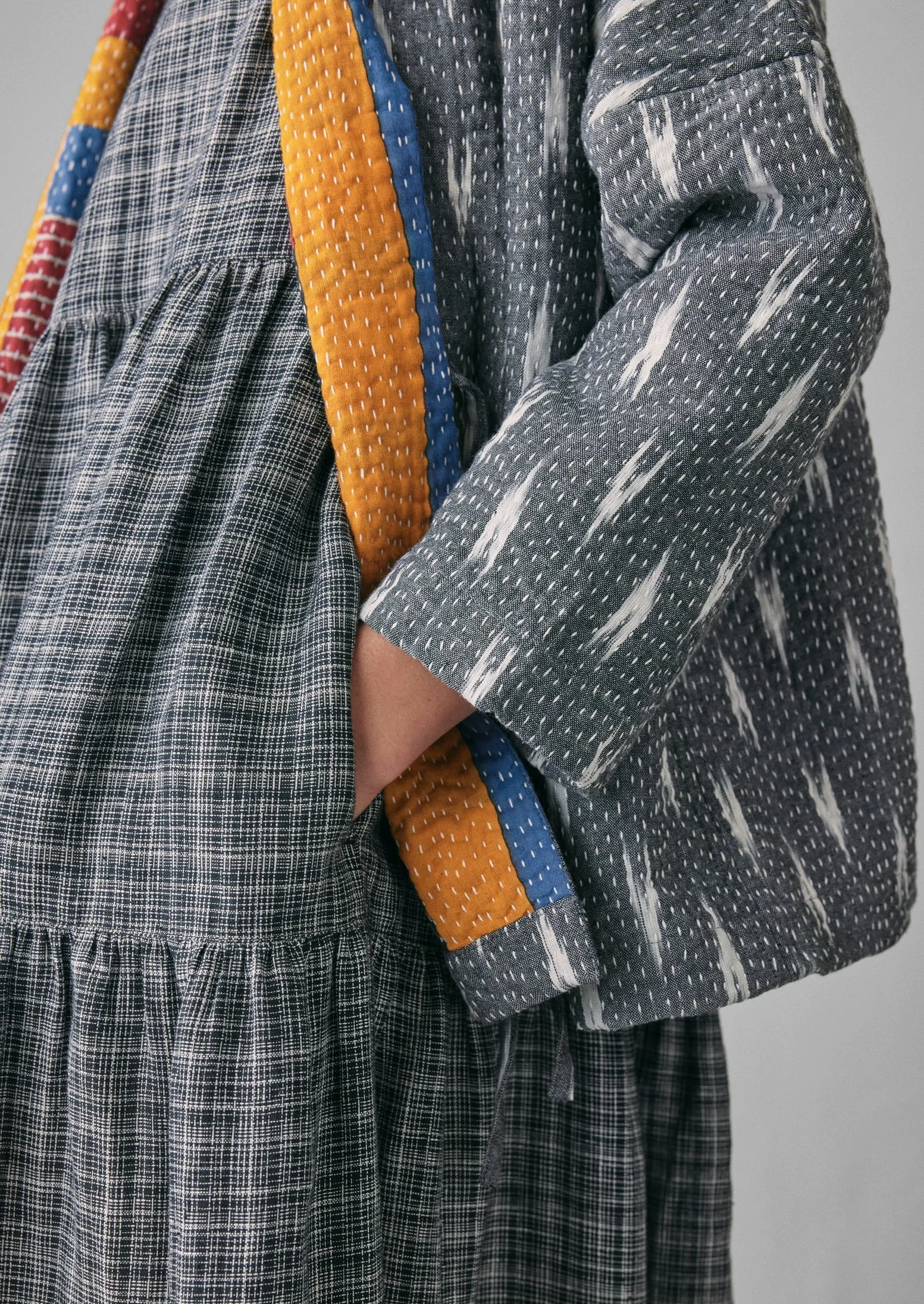 Repurposed Ikat Kantha Jacket | Greys/Blacks sold by TOAST product image thumbnail 3