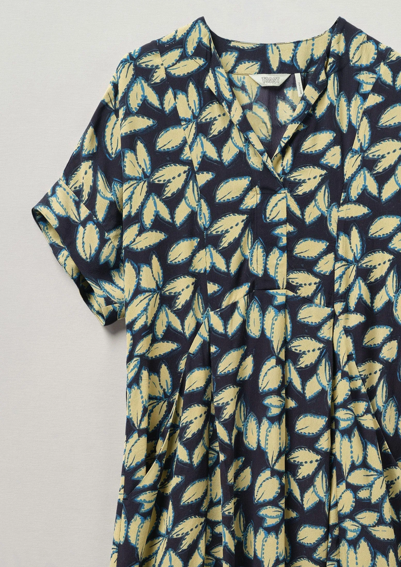 Bryn Painterly Leaf Print Dress | Flax Blue sold by TOAST product image thumbnail 5