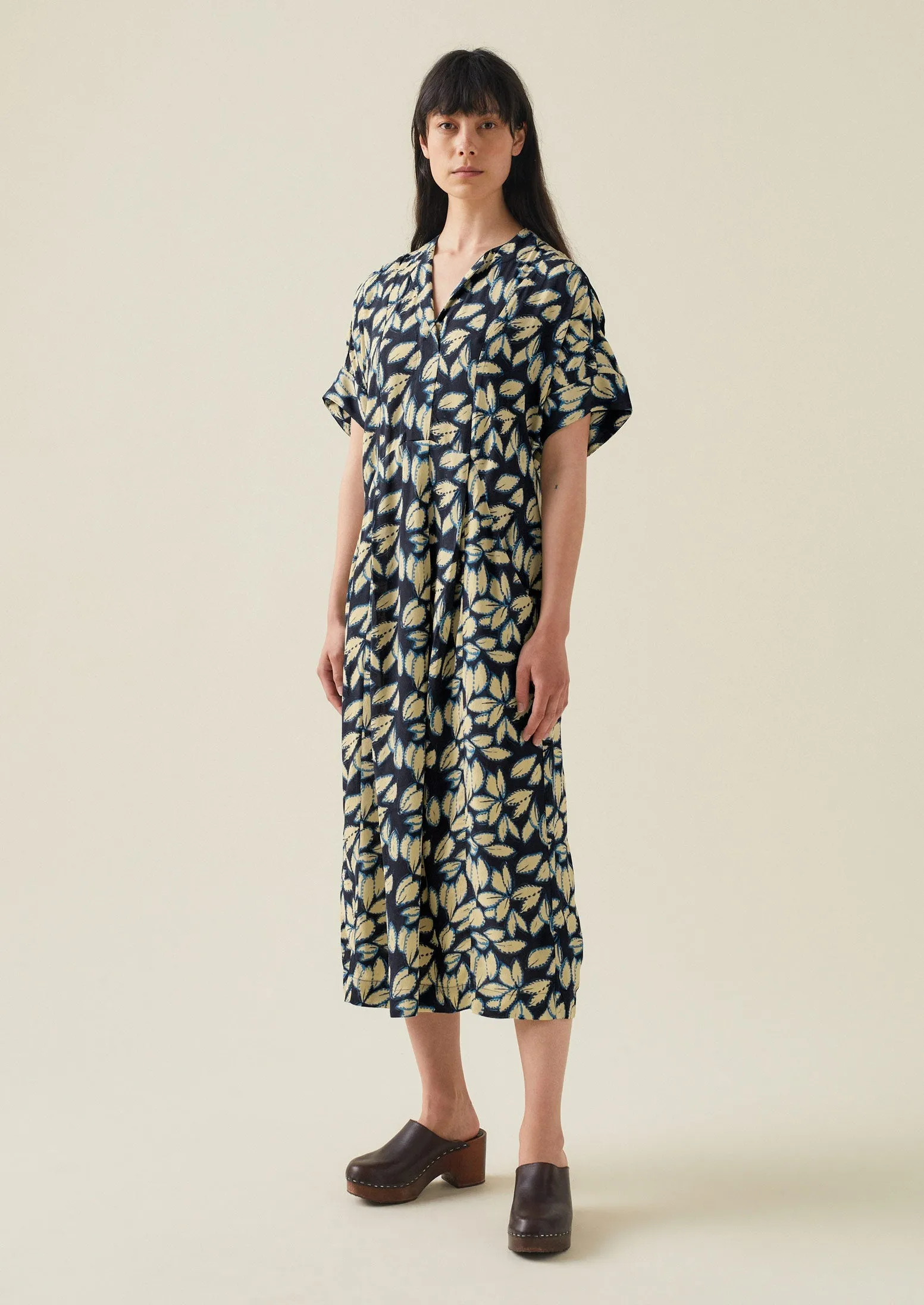Bryn Painterly Leaf Print Dress | Flax Blue sold by TOAST product image thumbnail 2