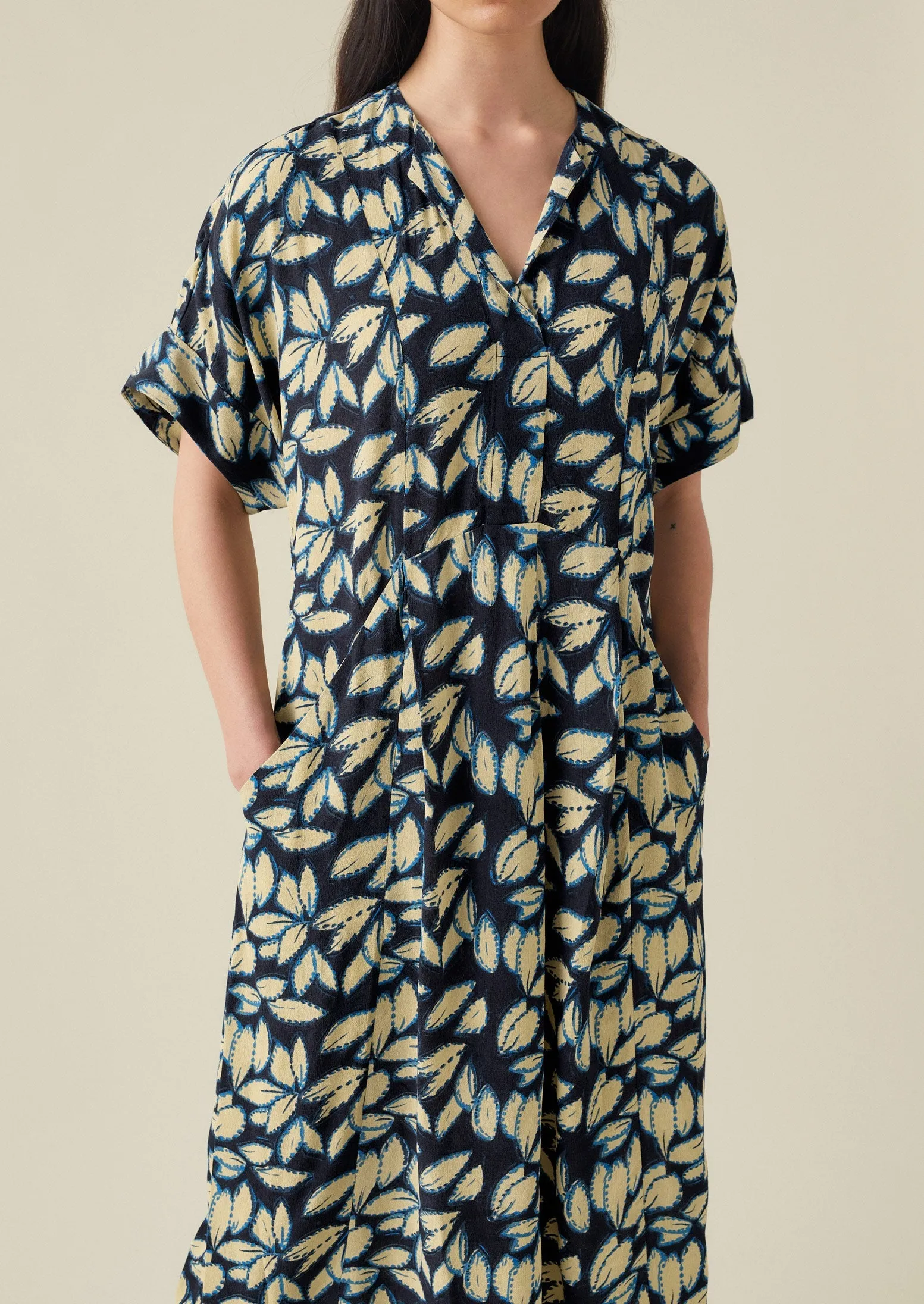 Bryn Painterly Leaf Print Dress | Flax Blue sold by TOAST product image thumbnail 3