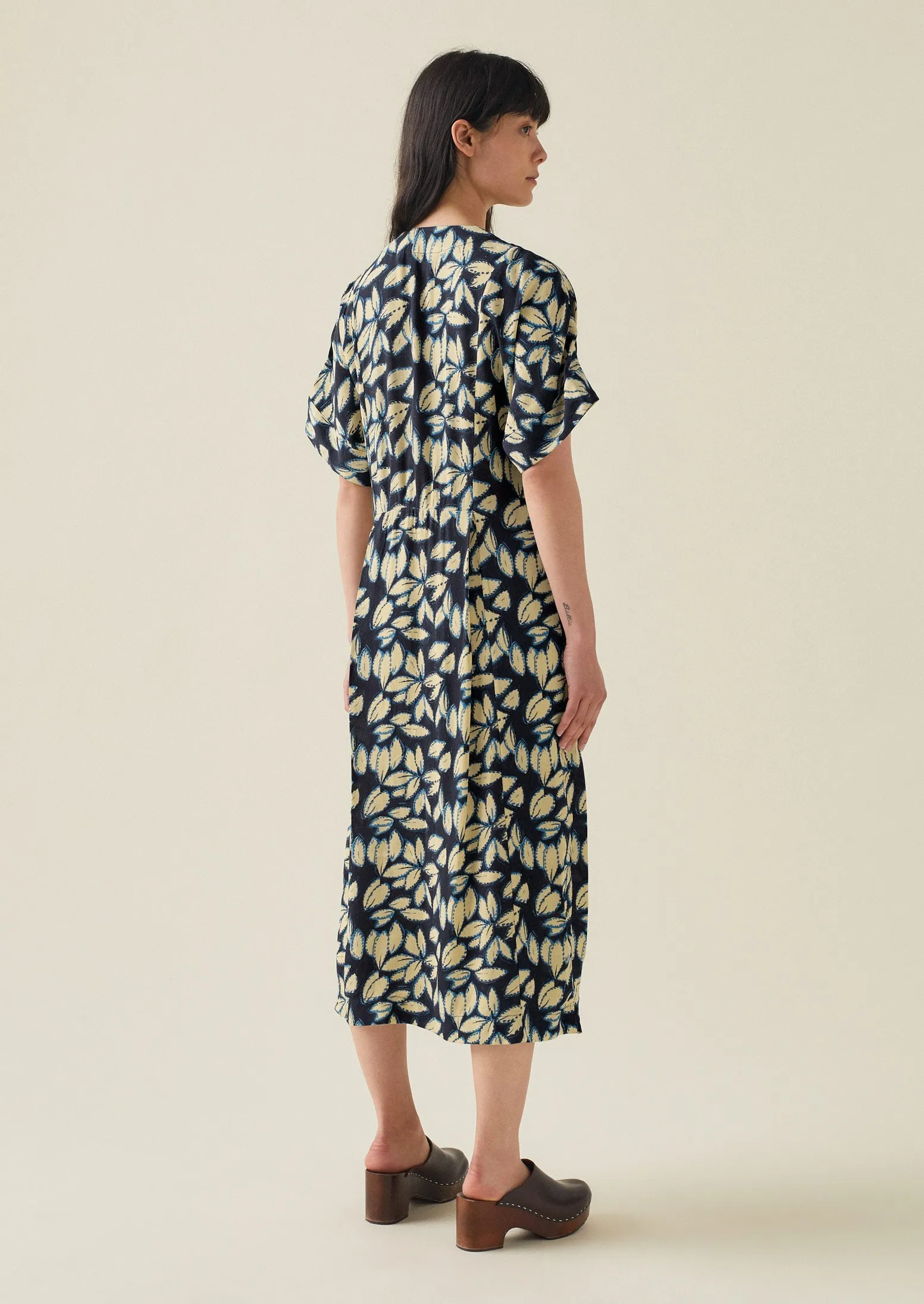 Bryn Painterly Leaf Print Dress | Flax Blue sold by TOAST product image thumbnail 4