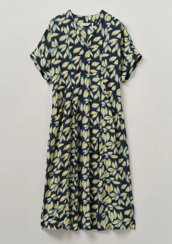 Bryn Painterly Leaf Print Dress | Flax Blue sold by TOAST