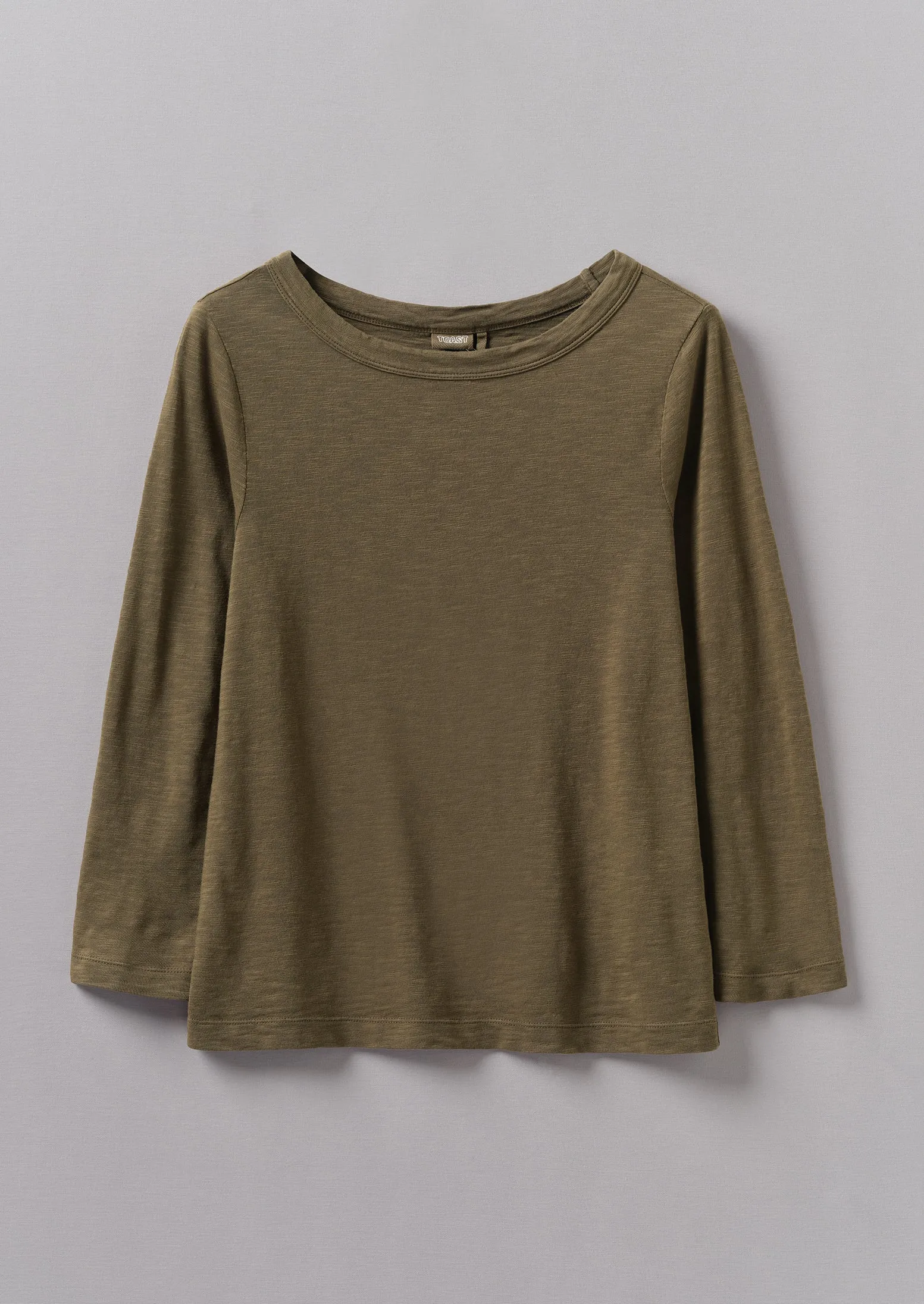 Lia Garment Dyed Boat Neck Tee | Olive sold by TOAST