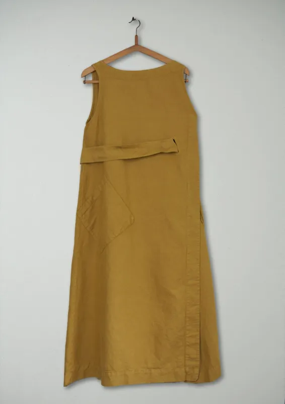 Reworn Cotton Linen Wrap Dress Size 10 (472) | Sahara Yellow sold by TOAST
