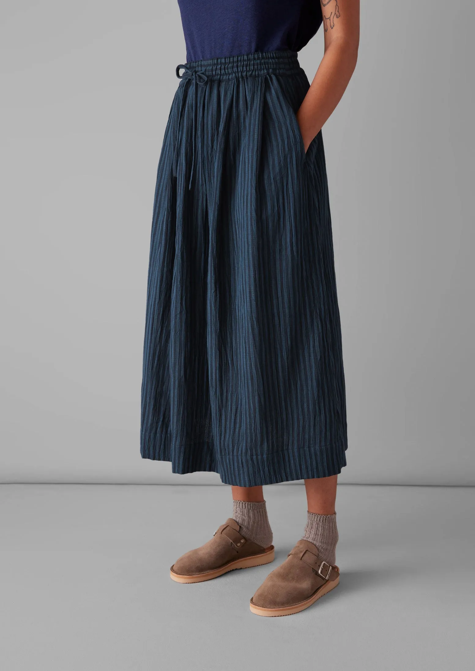 Crinkle Cotton Stripe Skirt | Navy sold by TOAST product image thumbnail 3