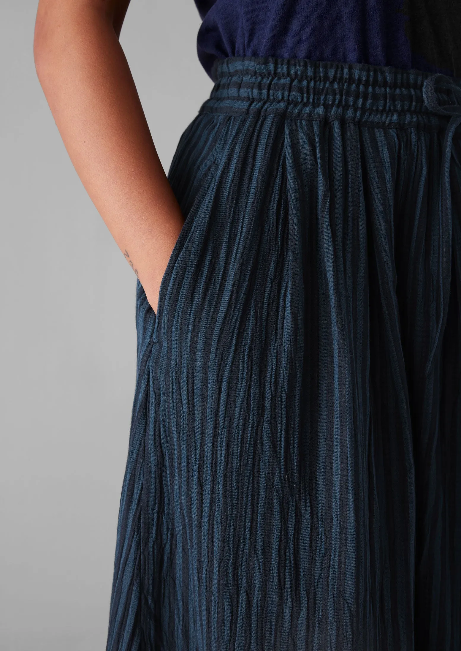 Crinkle Cotton Stripe Skirt | Navy sold by TOAST product image thumbnail 4