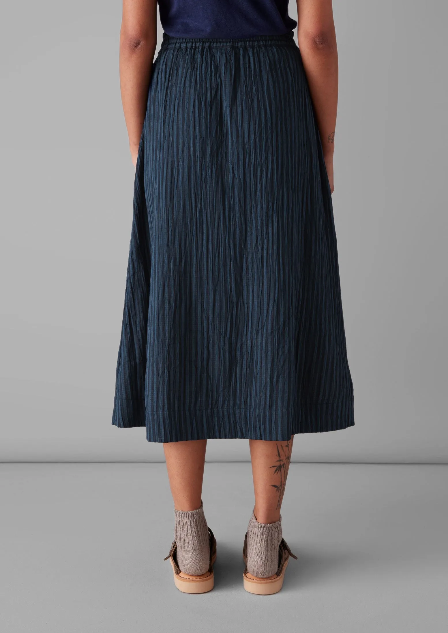 Crinkle Cotton Stripe Skirt | Navy sold by TOAST product image thumbnail 5