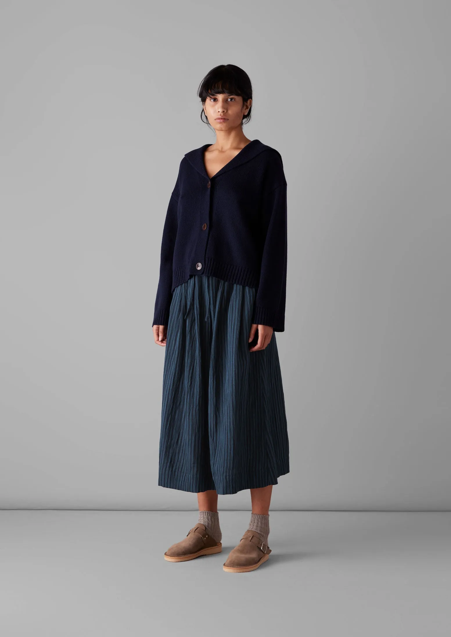 Crinkle Cotton Stripe Skirt | Navy sold by TOAST product image thumbnail 2
