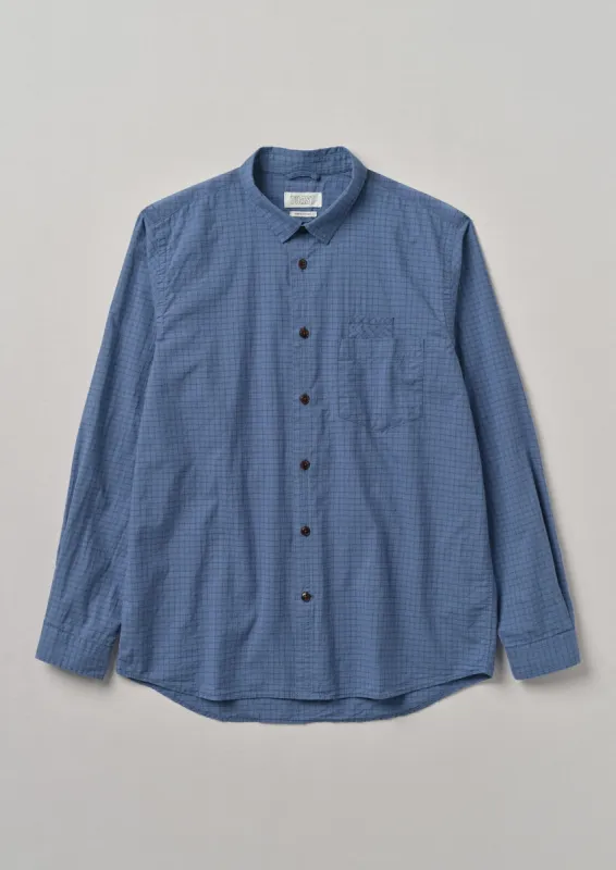 Pen Pocket Organic Windowpane Check Shirt | Delft Blue sold by TOAST