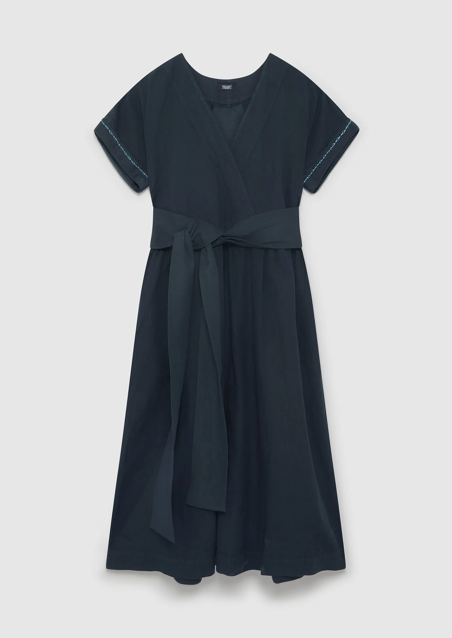 Renewed Cotton Linen Wrap Front Dress Size 10 | Slate Blue sold by TOAST