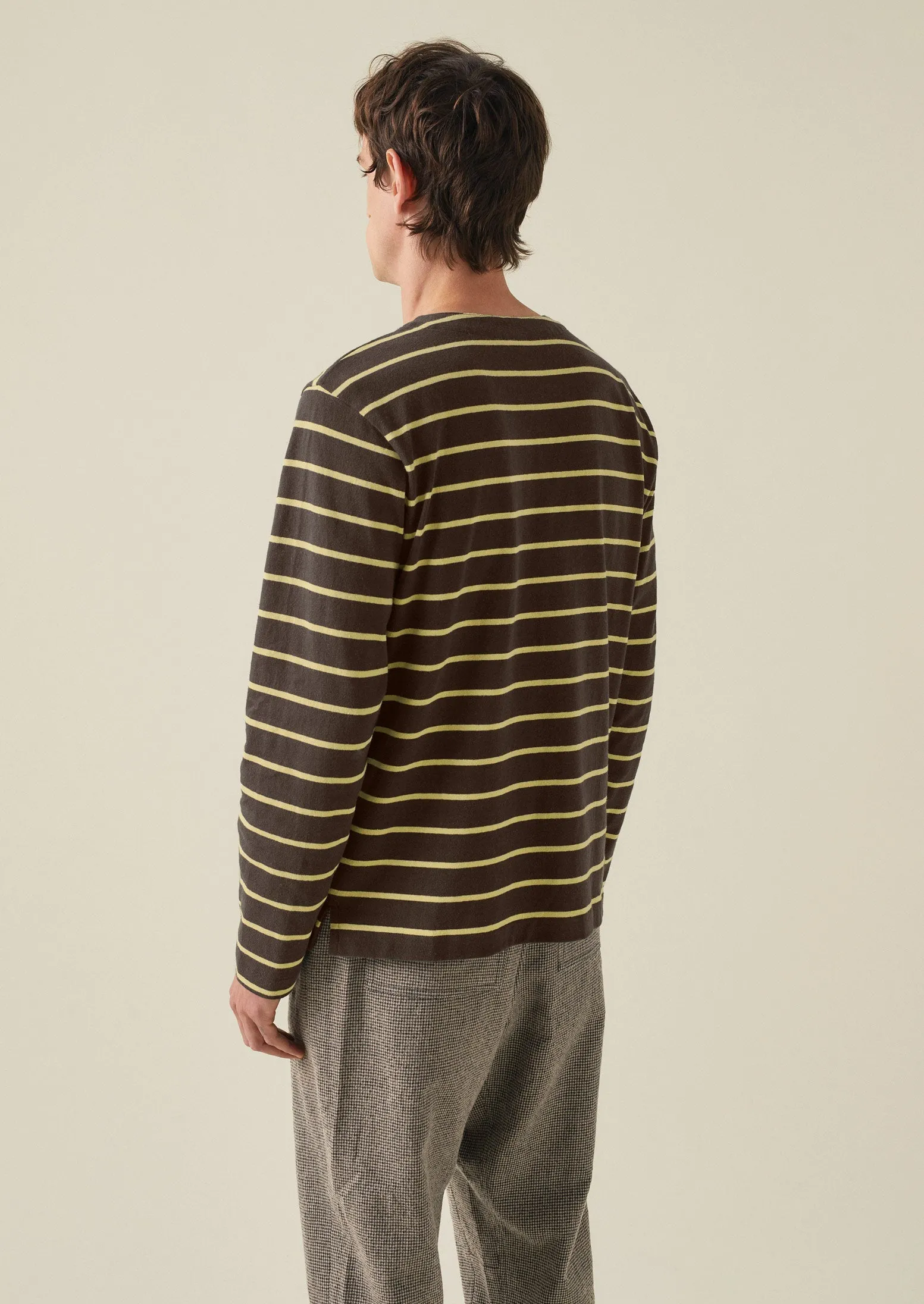Stripe Organic Cotton Henley Tee | Charcoal/Yellow sold by TOAST product image thumbnail 5