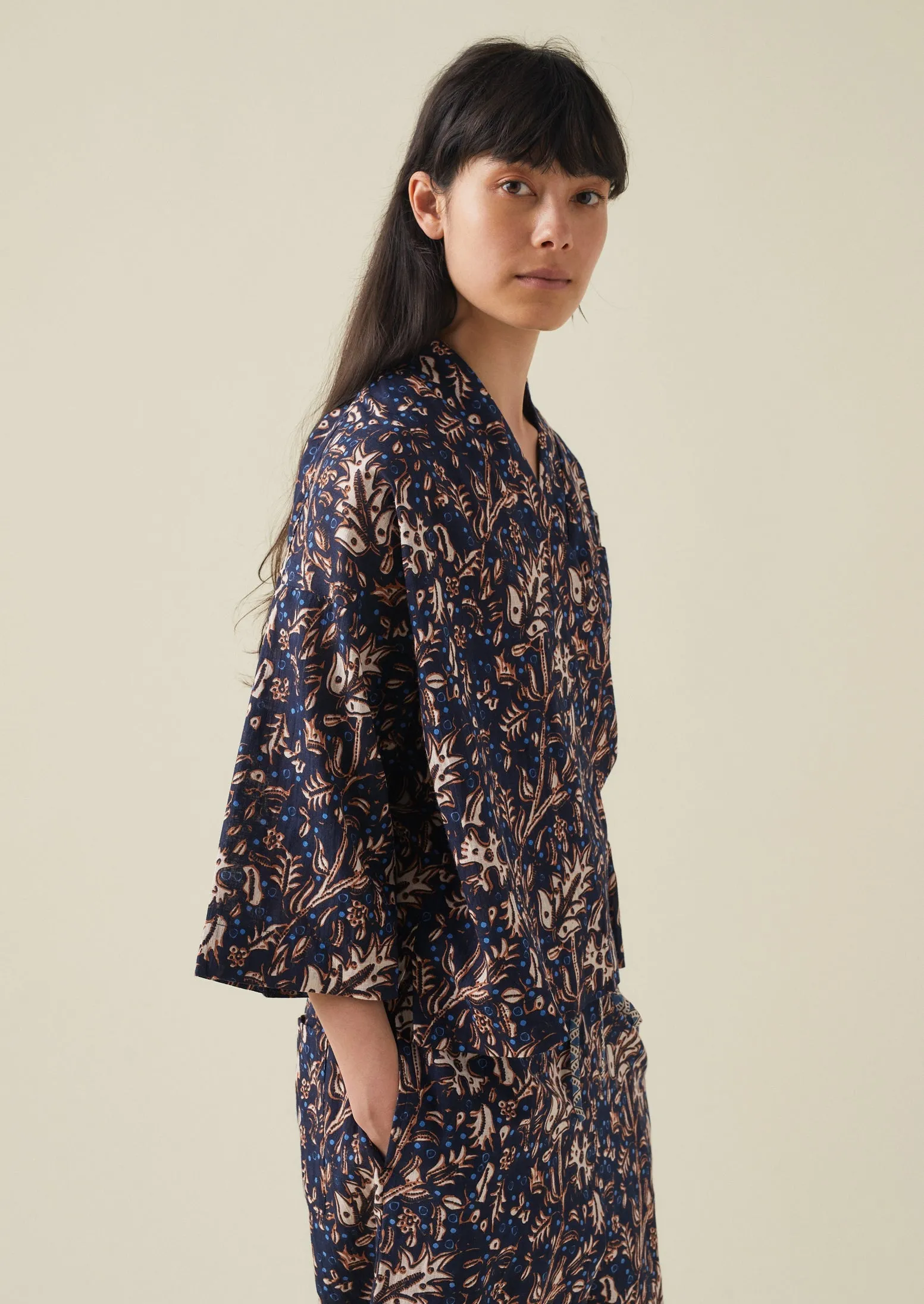 Scattered Floral Organic Cotton Pyjamas | Navy sold by TOAST product image thumbnail 5
