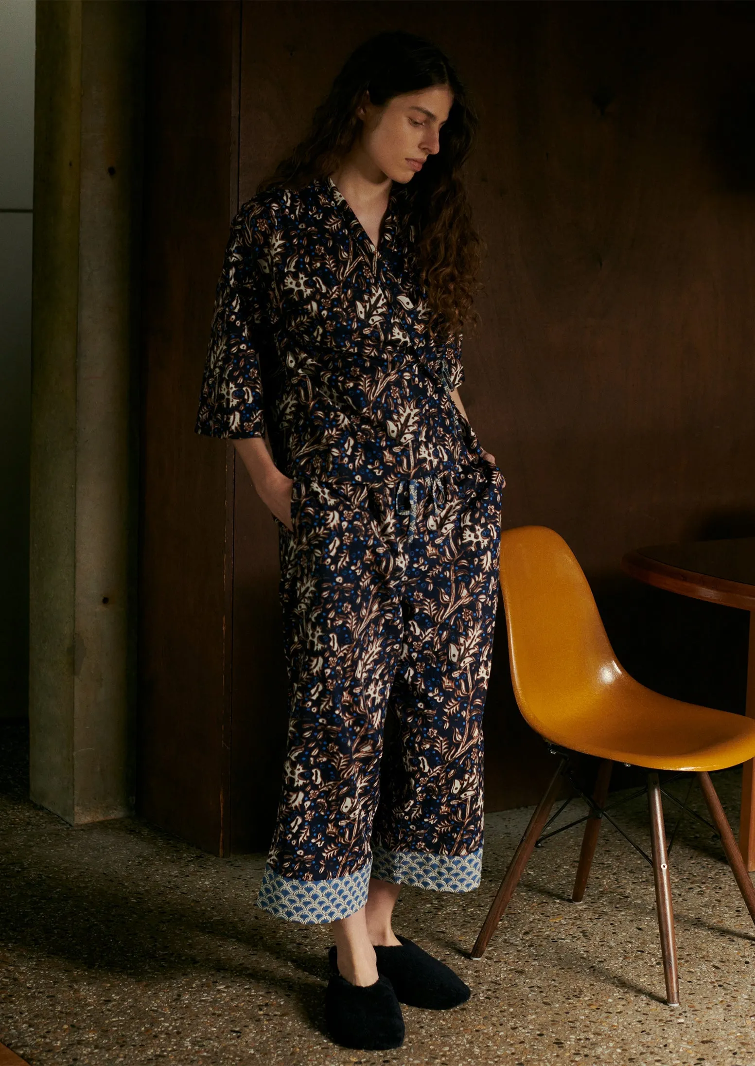 Scattered Floral Organic Cotton Pyjamas | Navy sold by TOAST product image thumbnail 2