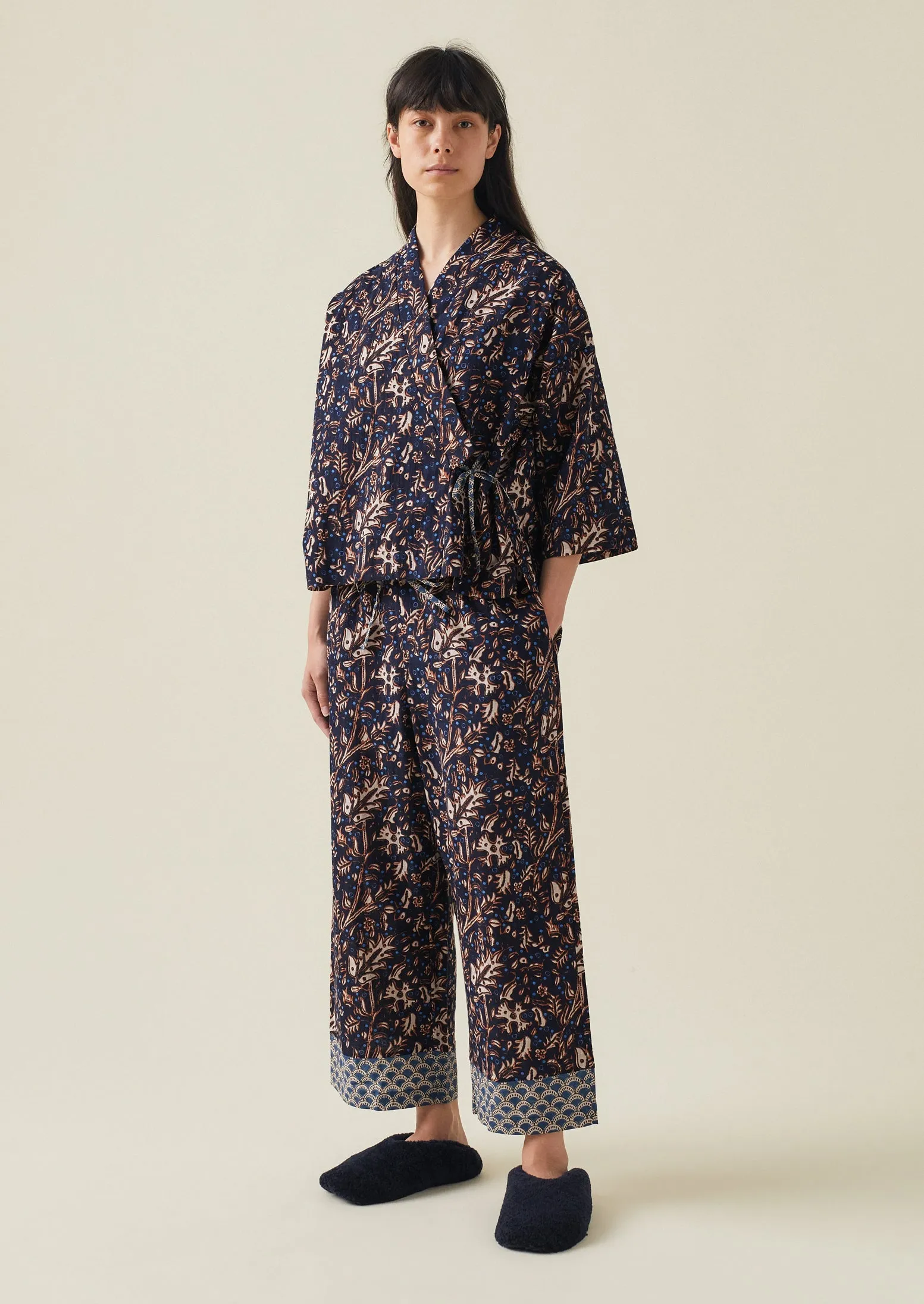 Scattered Floral Organic Cotton Pyjamas | Navy sold by TOAST product image thumbnail 3