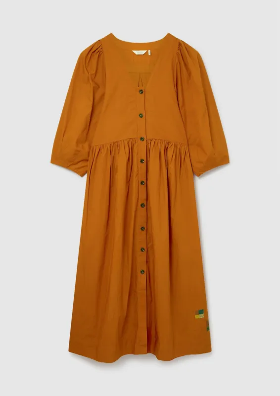Renewed Blouson Sleeve Organic Cotton Poplin Dress Size 8 | Burnt Orange sold by TOAST