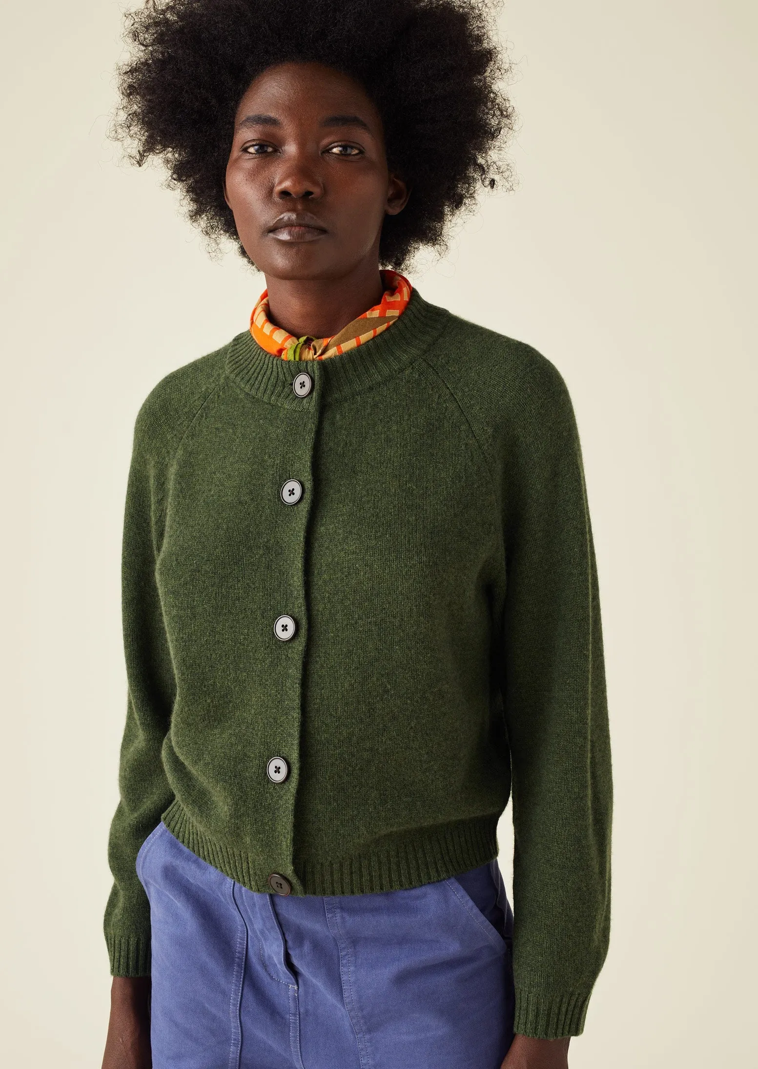 Eden Wool Cashmere Raglan Cardigan | Olive Melange sold by TOAST product image thumbnail 3