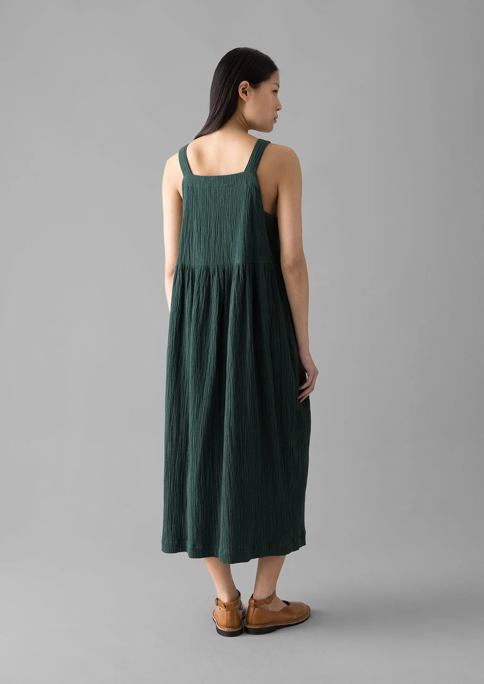 Gathered Waist Crinkled Cotton Dress | Oil Green sold by TOAST product image thumbnail 3