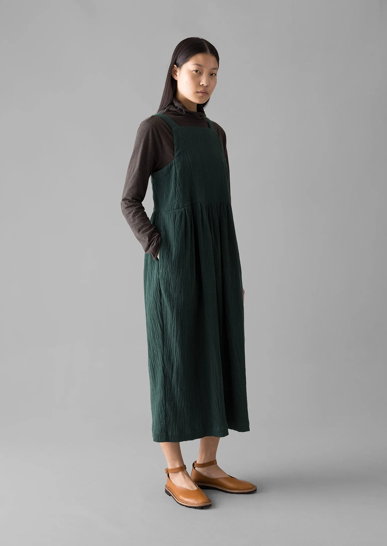 Gathered Waist Crinkled Cotton Dress | Oil Green sold by TOAST product image thumbnail 4