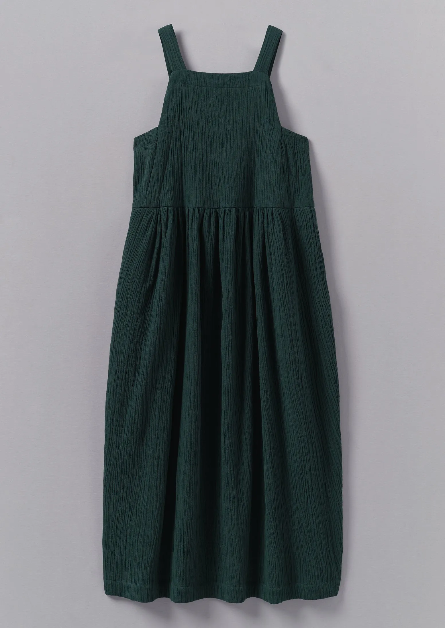 Gathered Waist Crinkled Cotton Dress | Oil Green sold by TOAST