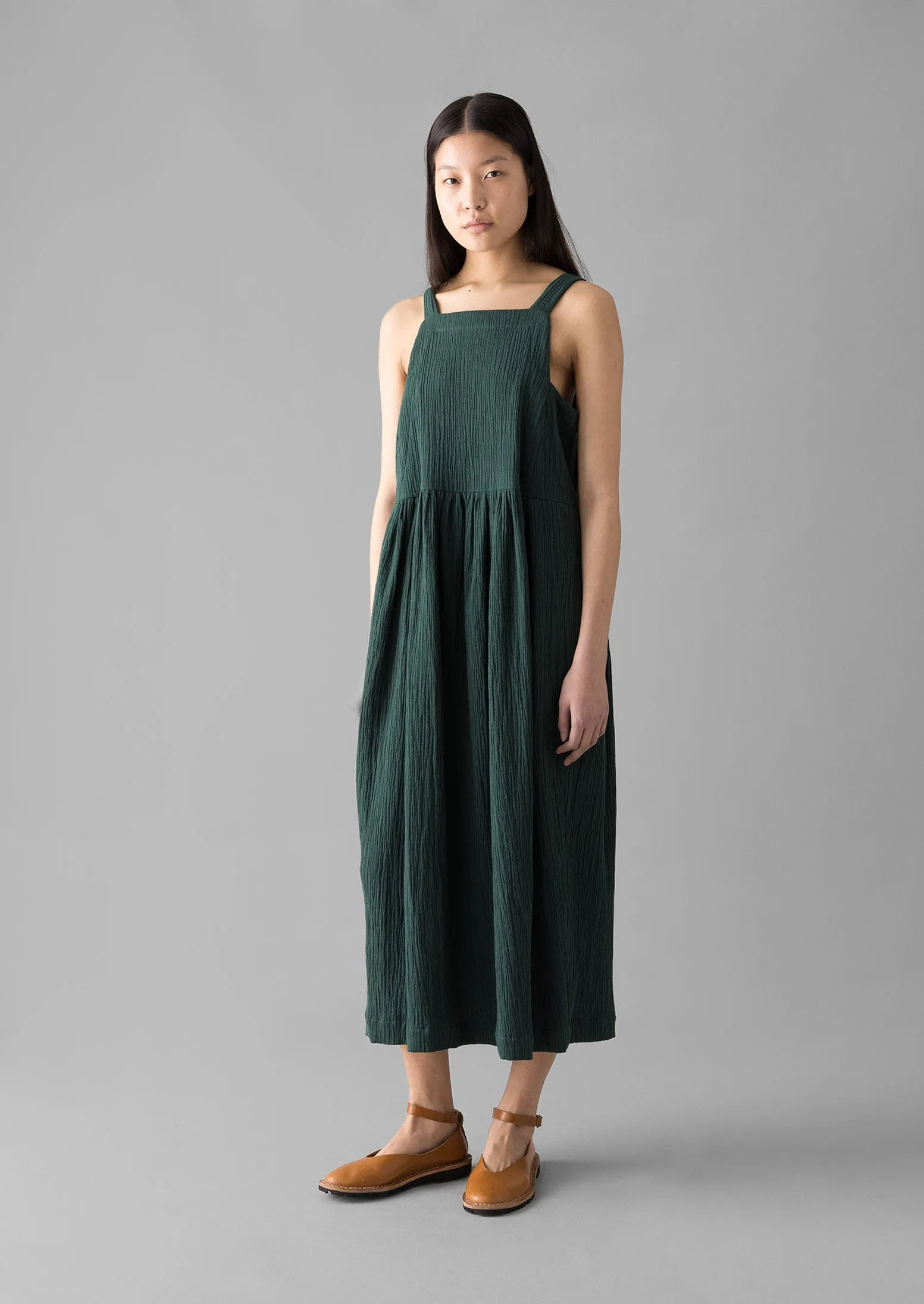 Gathered Waist Crinkled Cotton Dress | Oil Green sold by TOAST product image thumbnail 2
