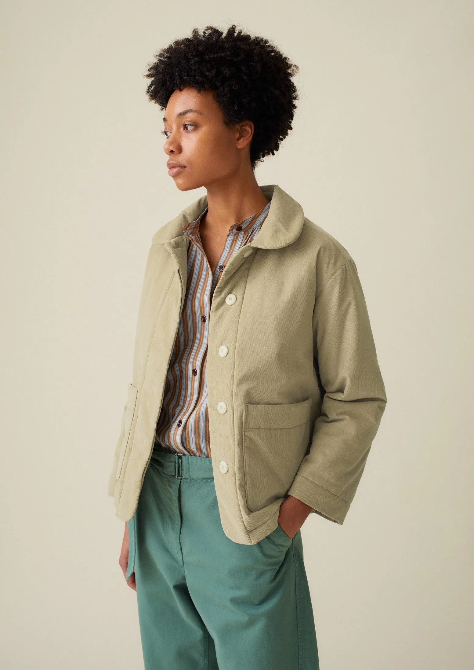 Quilted Organic Needlecord Jacket | Pebble sold by TOAST product image thumbnail 3