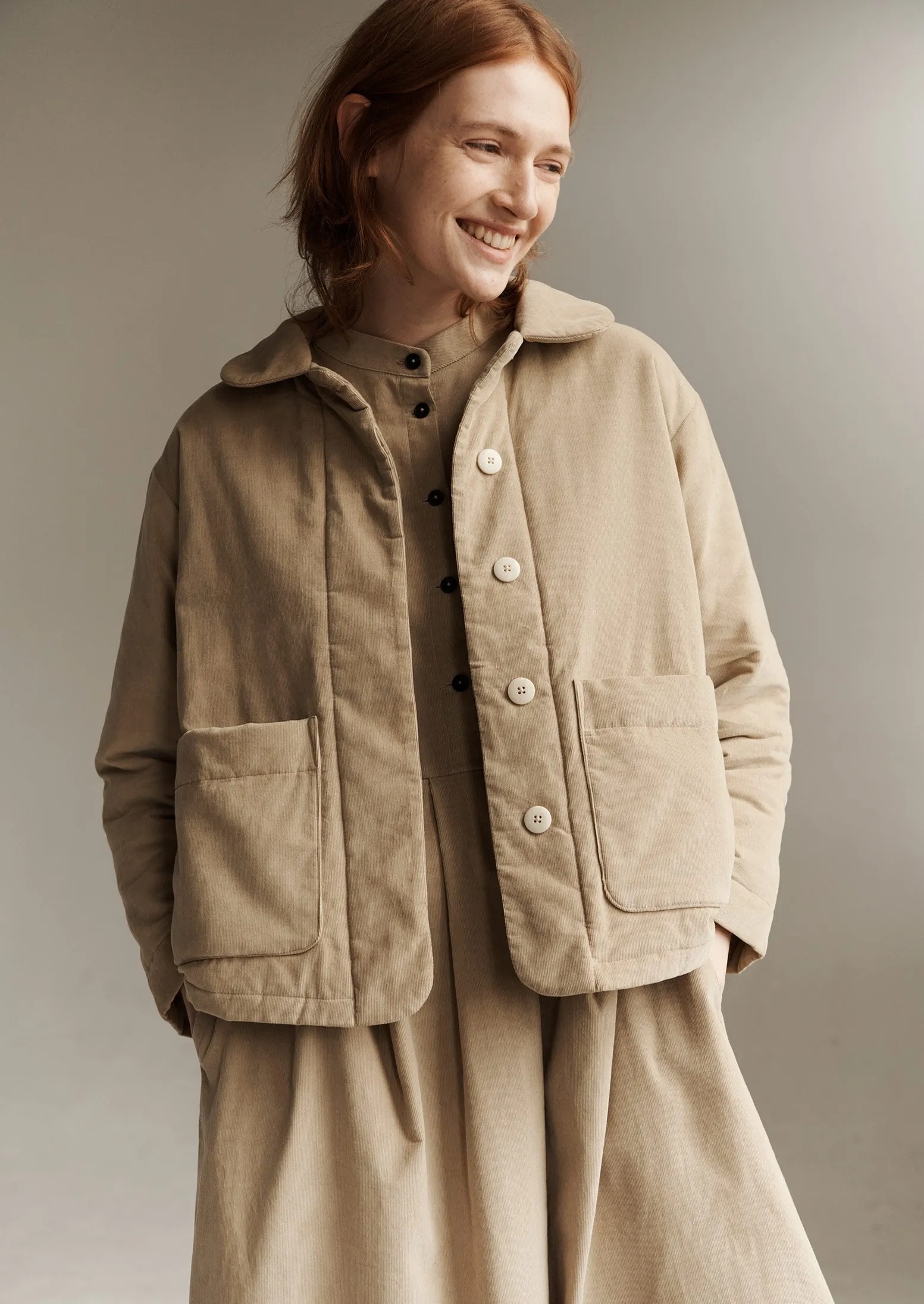 Quilted Organic Needlecord Jacket | Pebble sold by TOAST product image thumbnail 2