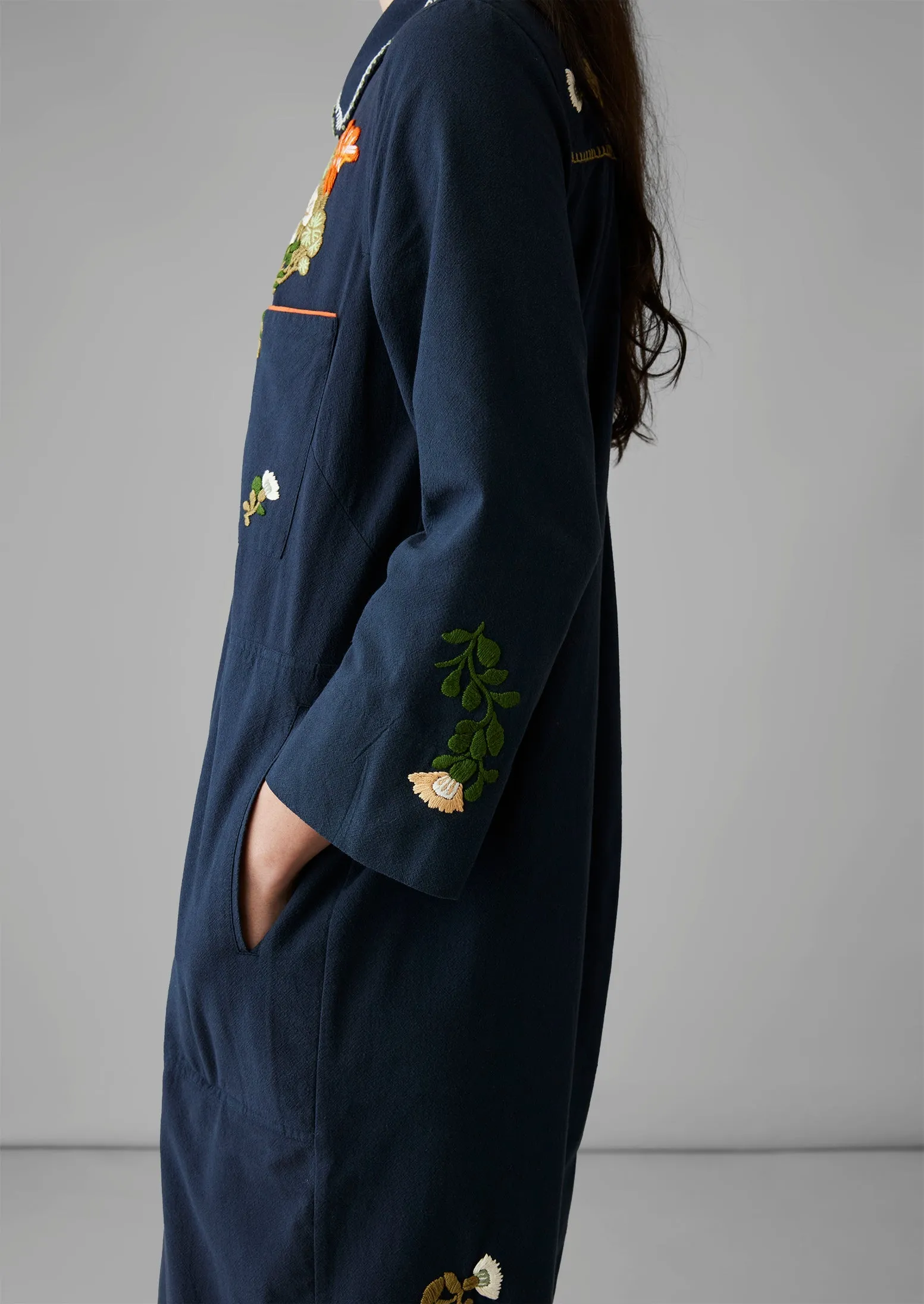 Floral Embroidered Cotton Shirt Dress | Slate Navy sold by TOAST product image thumbnail 3