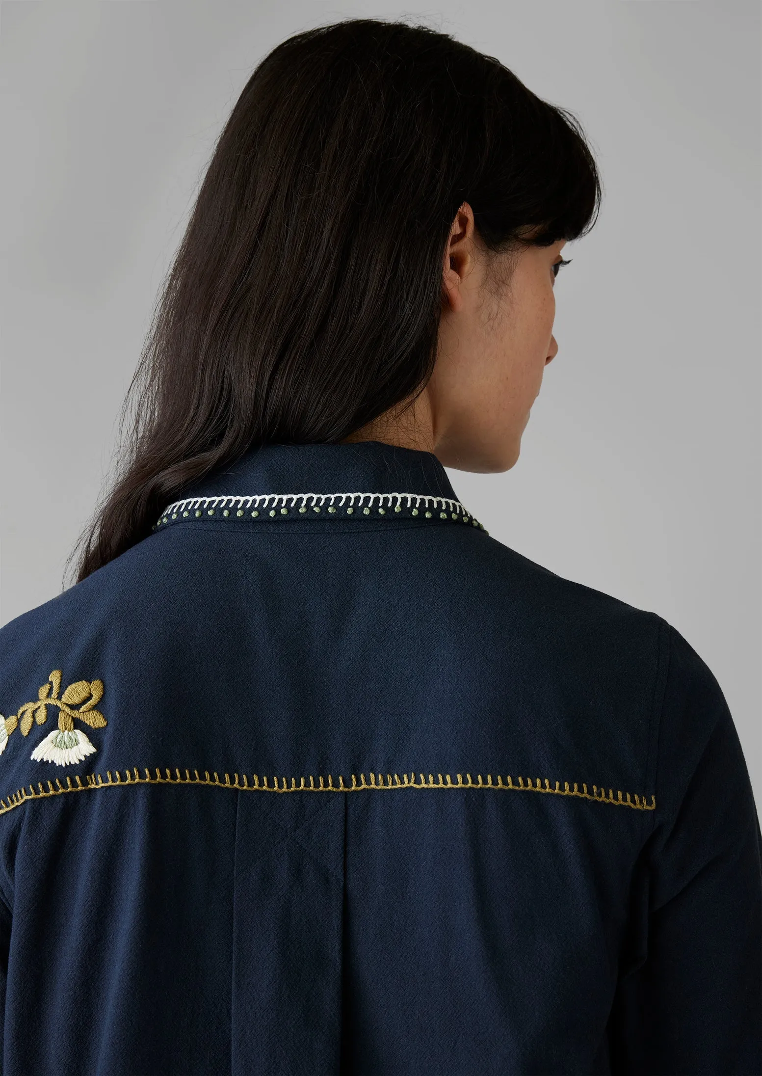 Floral Embroidered Cotton Shirt Dress | Slate Navy sold by TOAST product image thumbnail 5