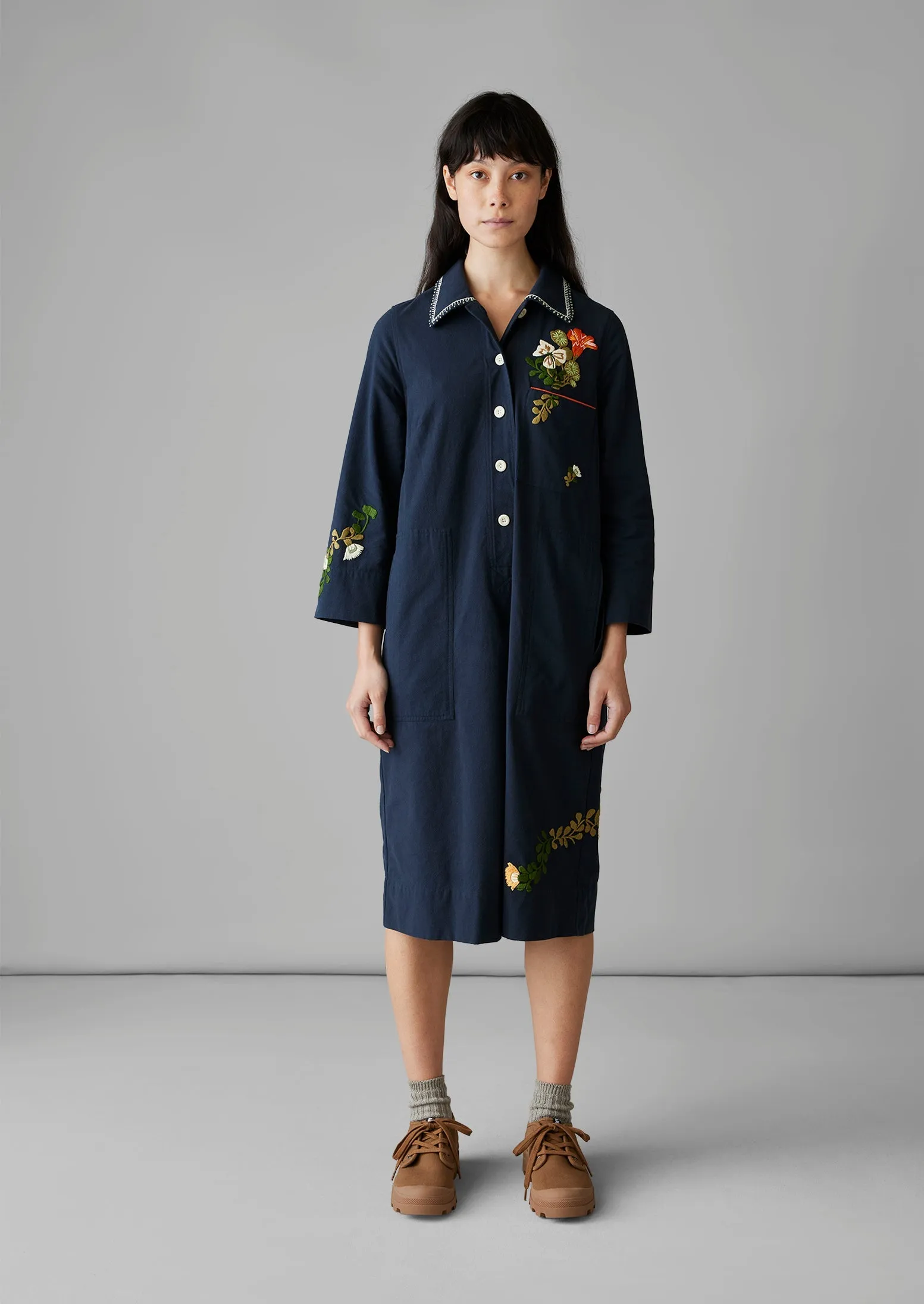 Floral Embroidered Cotton Shirt Dress | Slate Navy sold by TOAST product image thumbnail 2
