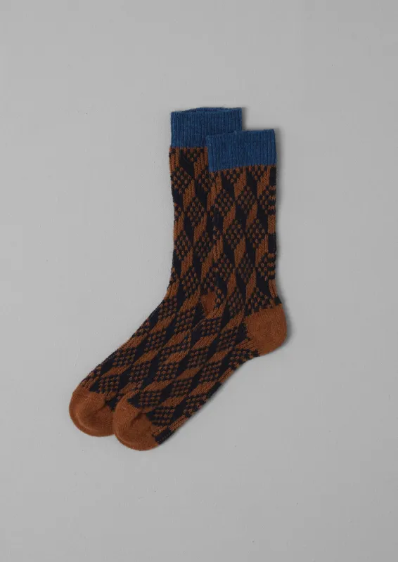 Geo Pattern Socks | Russet/Navy sold by TOAST