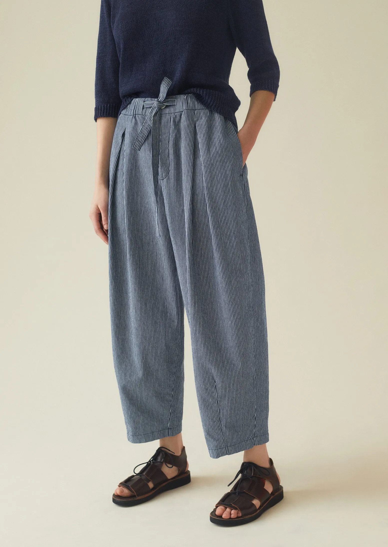 Indigo Stripe Organic Cotton Trousers | Indigo sold by TOAST product image thumbnail 4