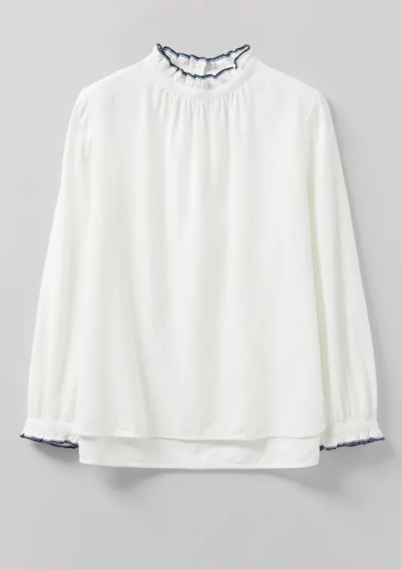 Selvedge Cotton Ruffle Shirt | Off White sold by TOAST