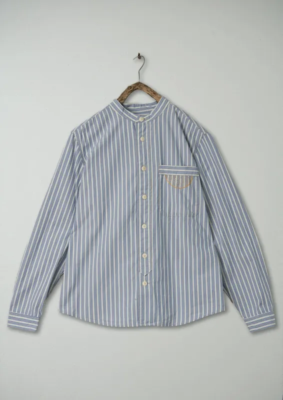 Renewed Jasper Stripe Organic Crinkle Cotton Shirt Size L (03) | Woad sold by TOAST