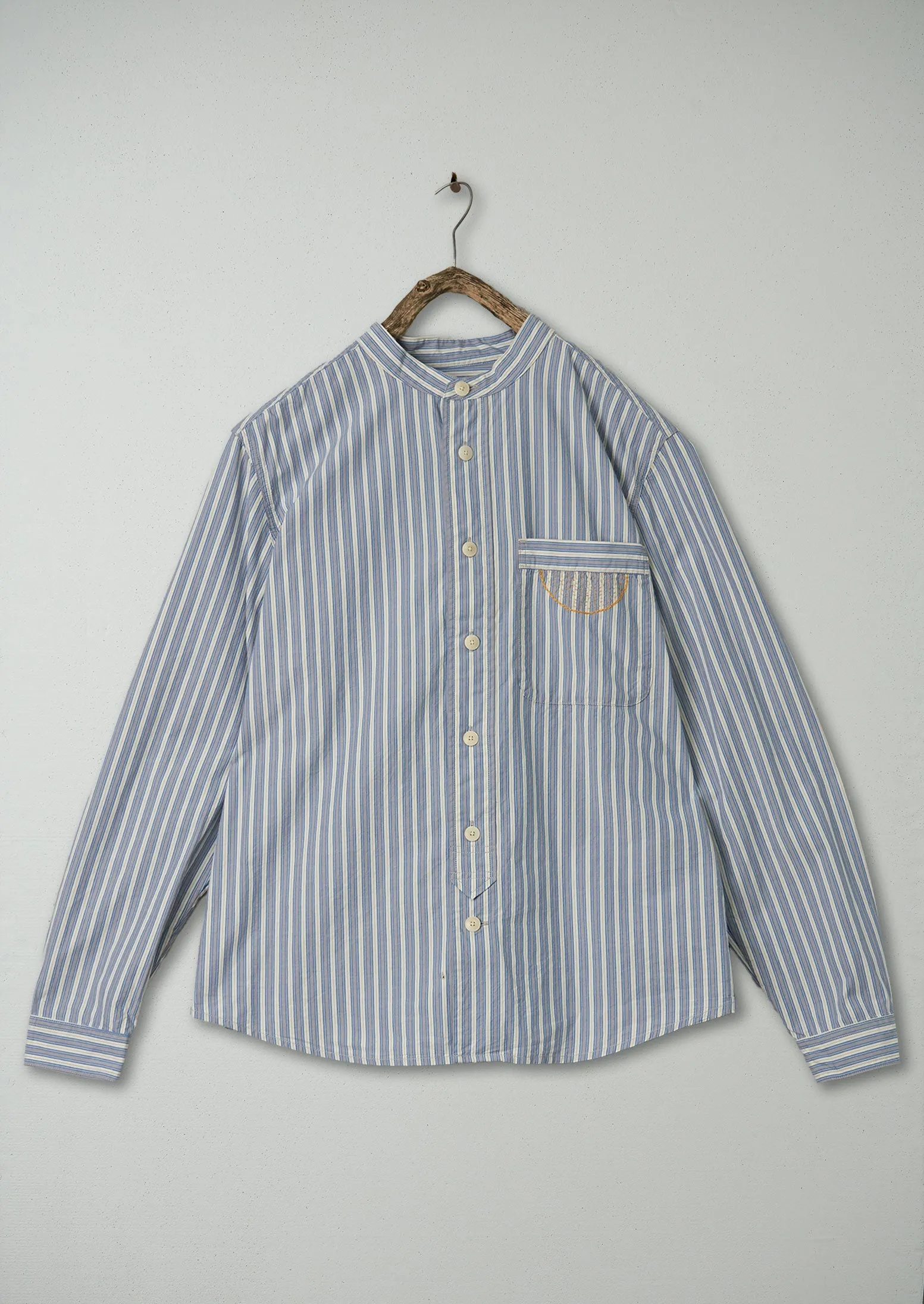 Renewed Jasper Stripe Organic Crinkle Cotton Shirt Size L (03) | Woad sold by TOAST
