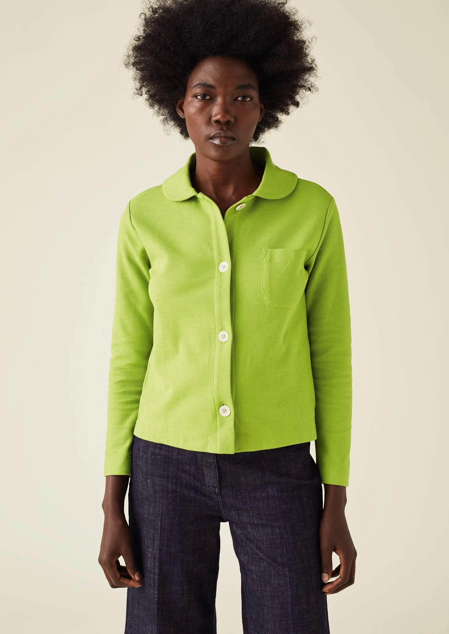 Round Collar Organic Cotton Pique Shirt | Clover sold by TOAST product image thumbnail 4