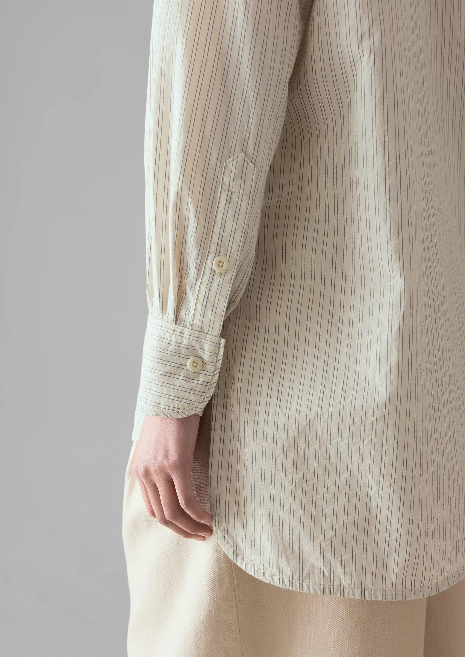 Taro Stripe Cotton Poplin Shirt | Ivory/Golden Olive sold by TOAST product image thumbnail 5