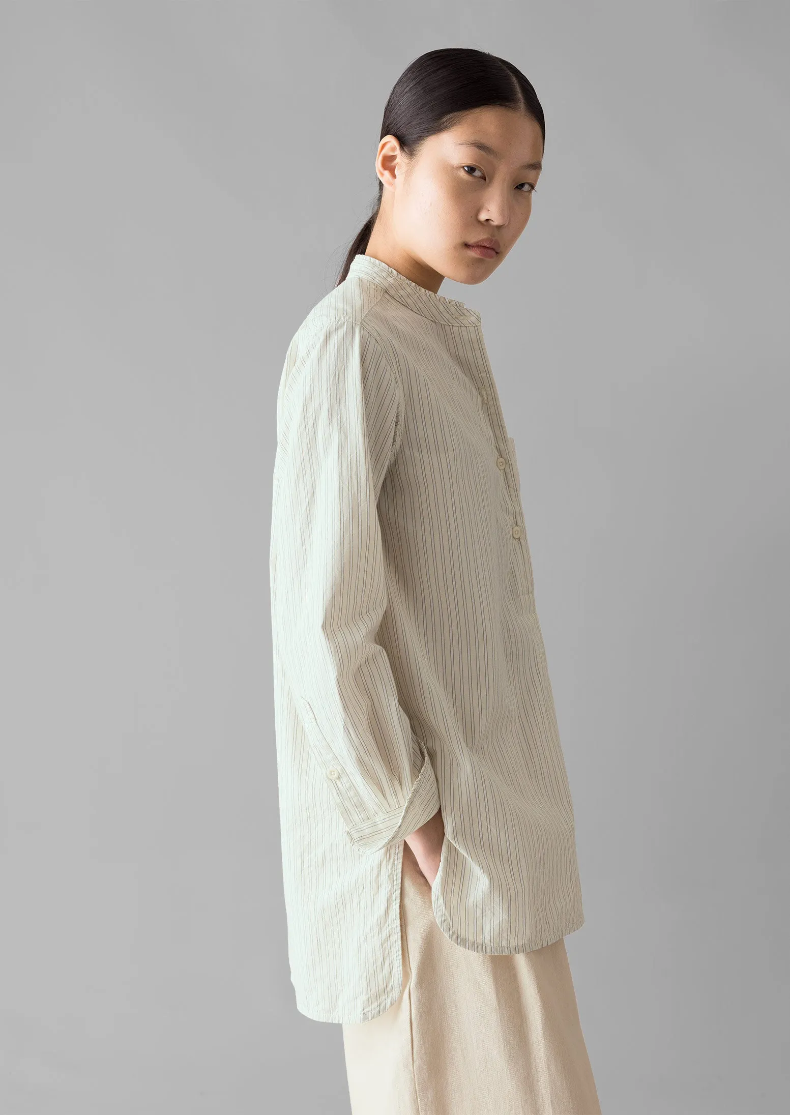 Taro Stripe Cotton Poplin Shirt | Ivory/Golden Olive sold by TOAST product image thumbnail 2