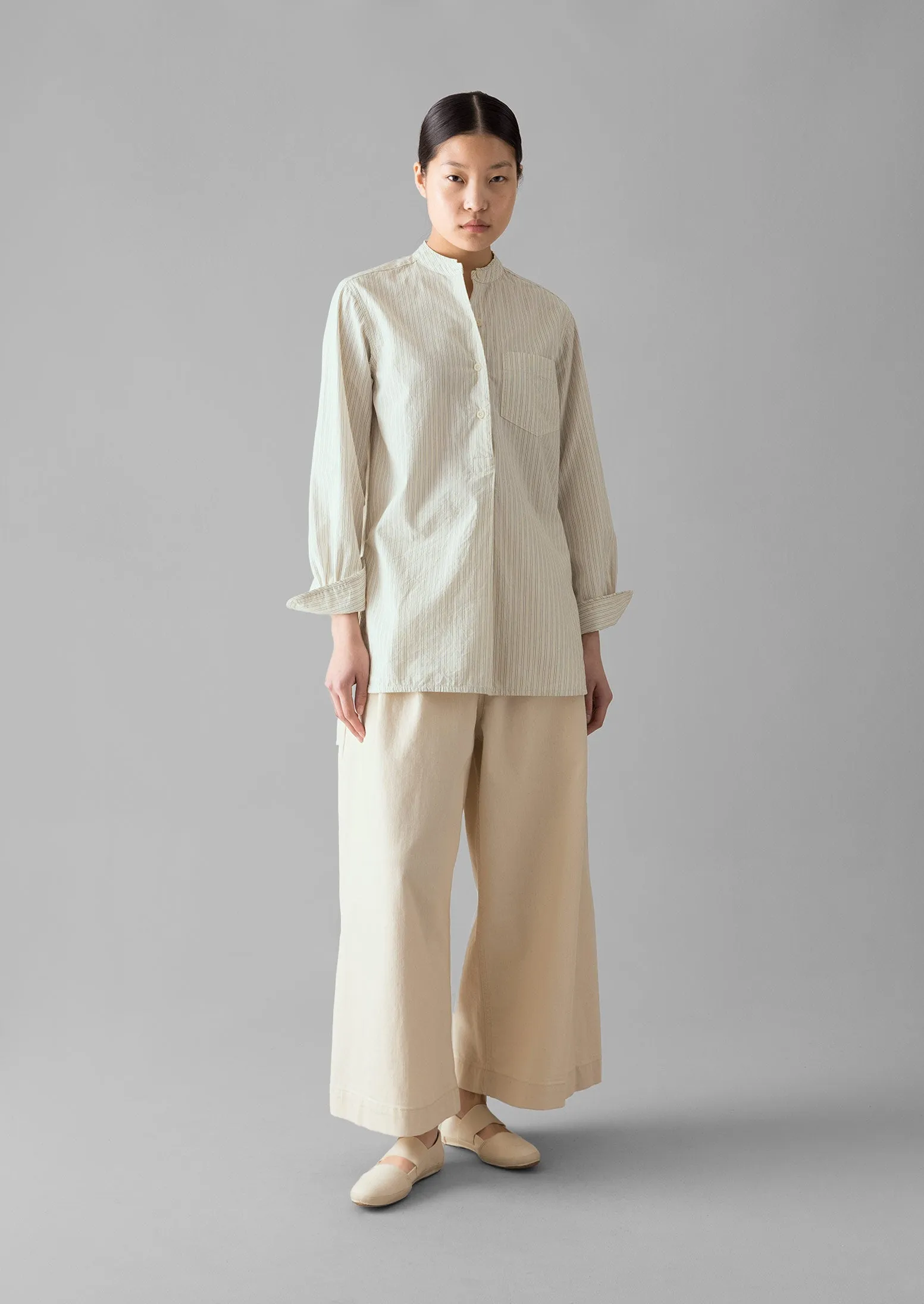 Taro Stripe Cotton Poplin Shirt | Ivory/Golden Olive sold by TOAST product image thumbnail 3